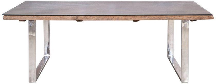 Railway Sleeper Reclaimed Wood Industrial Glass Top 180cm Dining Table-Esme Furnishings