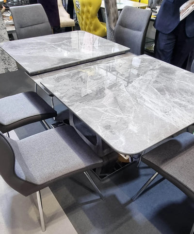 Zermatt 160-200cm Extending Ceramic Grey Marble Dining Table