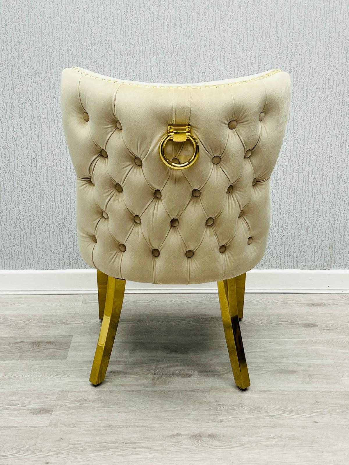 Valentino Gold Ring Cream Plush Velvet Dining Chair Gold Legs-Esme Furnishings