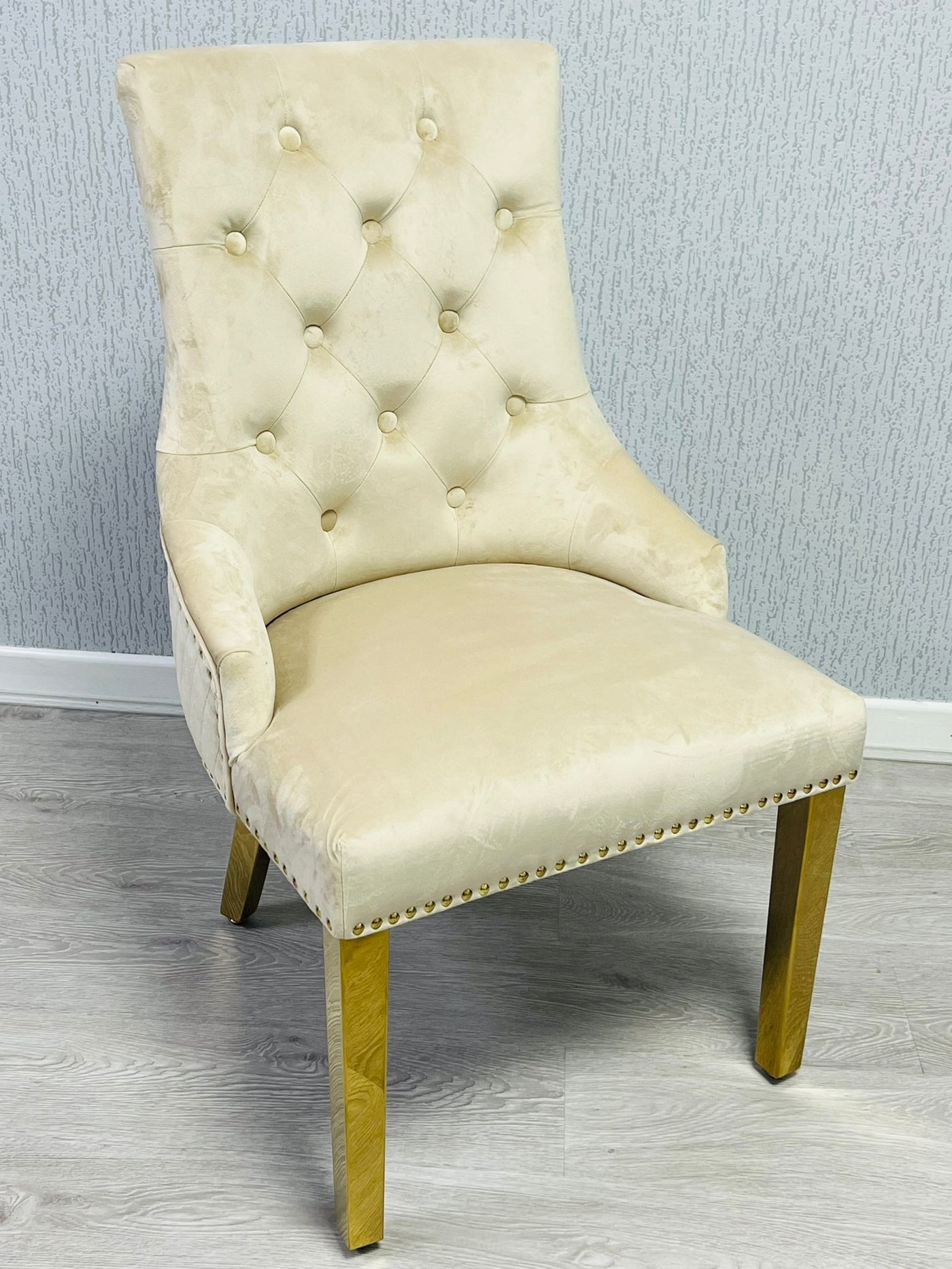 Majestic Cream Gold Ring Knocker Quilted Tufted Plush Velvet Dining Chair Gold Legs-Esme Furnishings