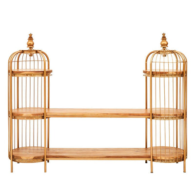 Iron Long Gold Finish Birdcage Shelf Unit-Esme Furnishings