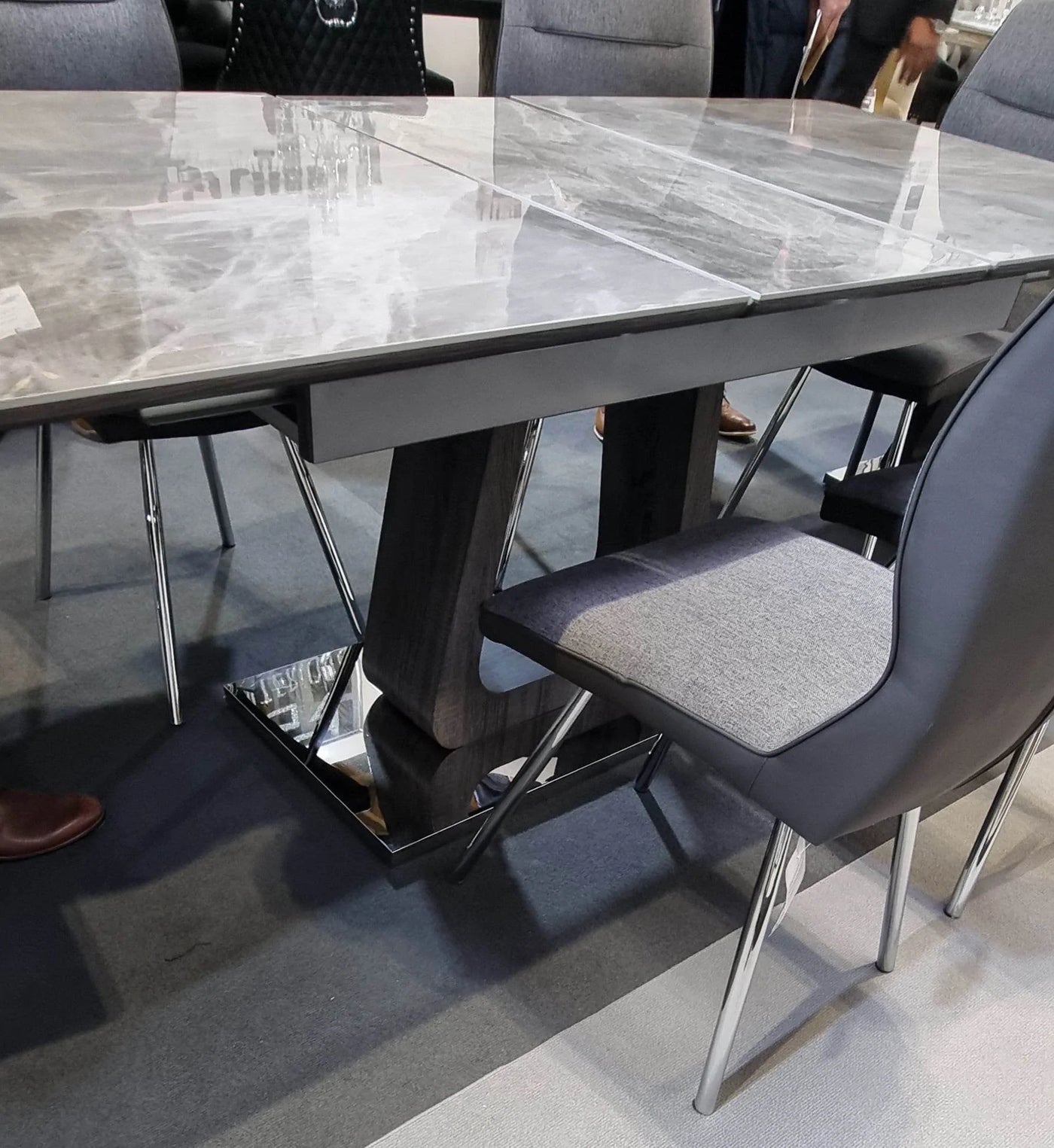 Zermatt 160-200cm Extending Ceramic Grey Marble Dining Table