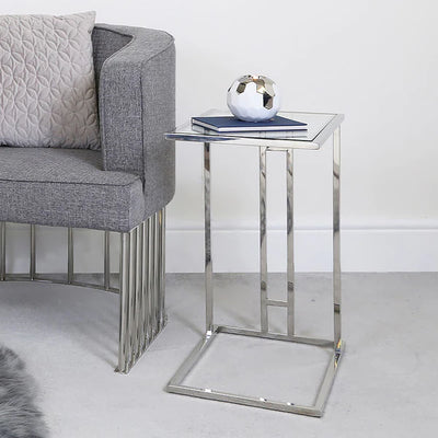 Henry Stainless Steel Glass Sofa End Side Laptop Table-Esme Furnishings