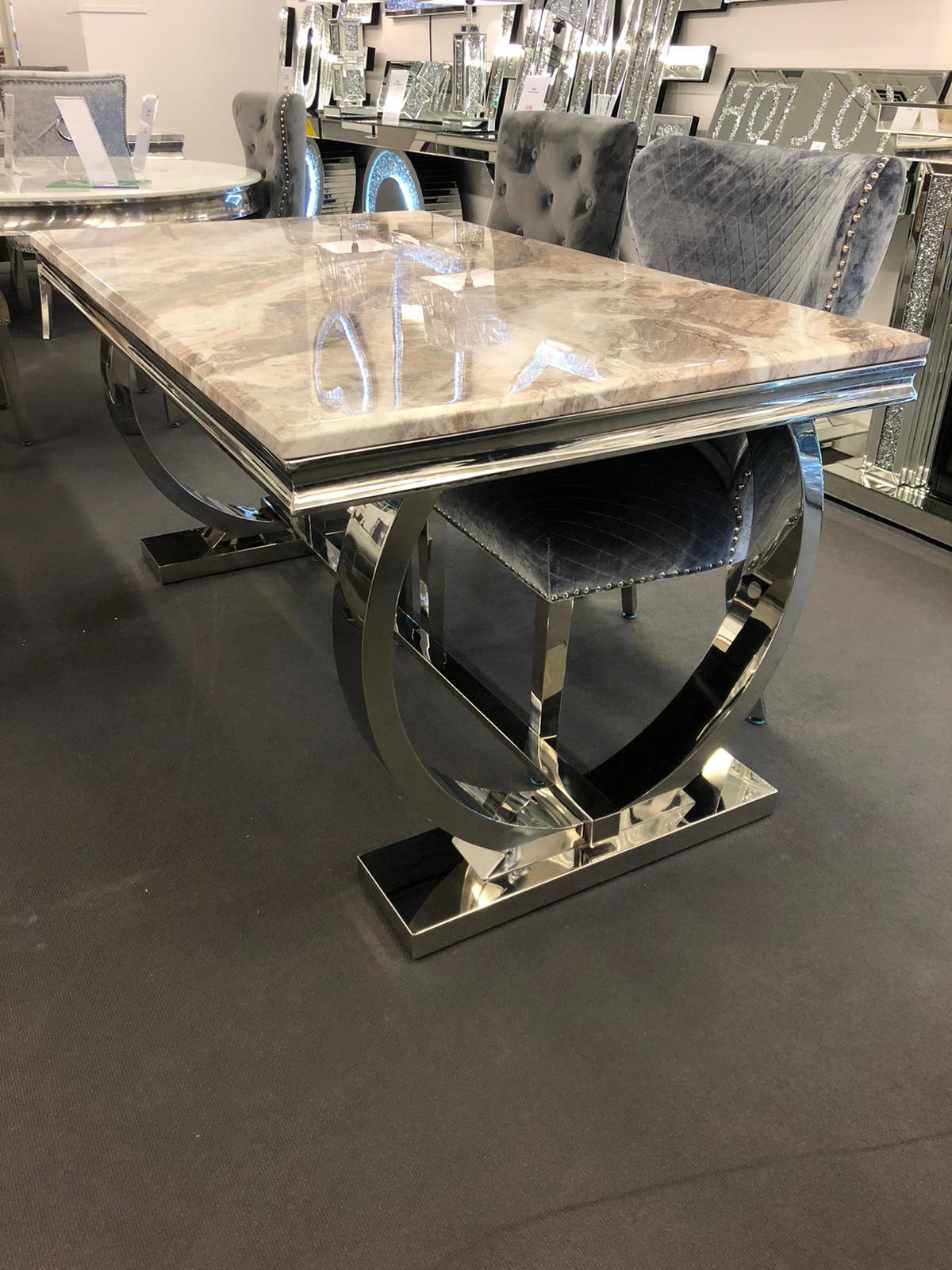 Arianna 170cm Sand Beige Marble Dining Table + Lyon Lion Knocker Plush Velvet Chairs-Esme Furnishings