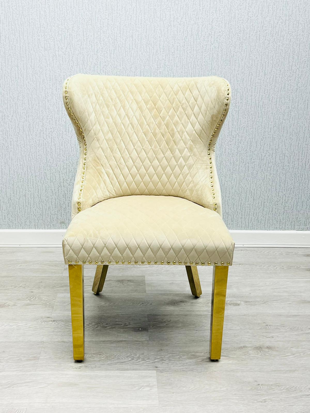 Valentino Gold Ring Cream Plush Velvet Dining Chair Gold Legs-Esme Furnishings