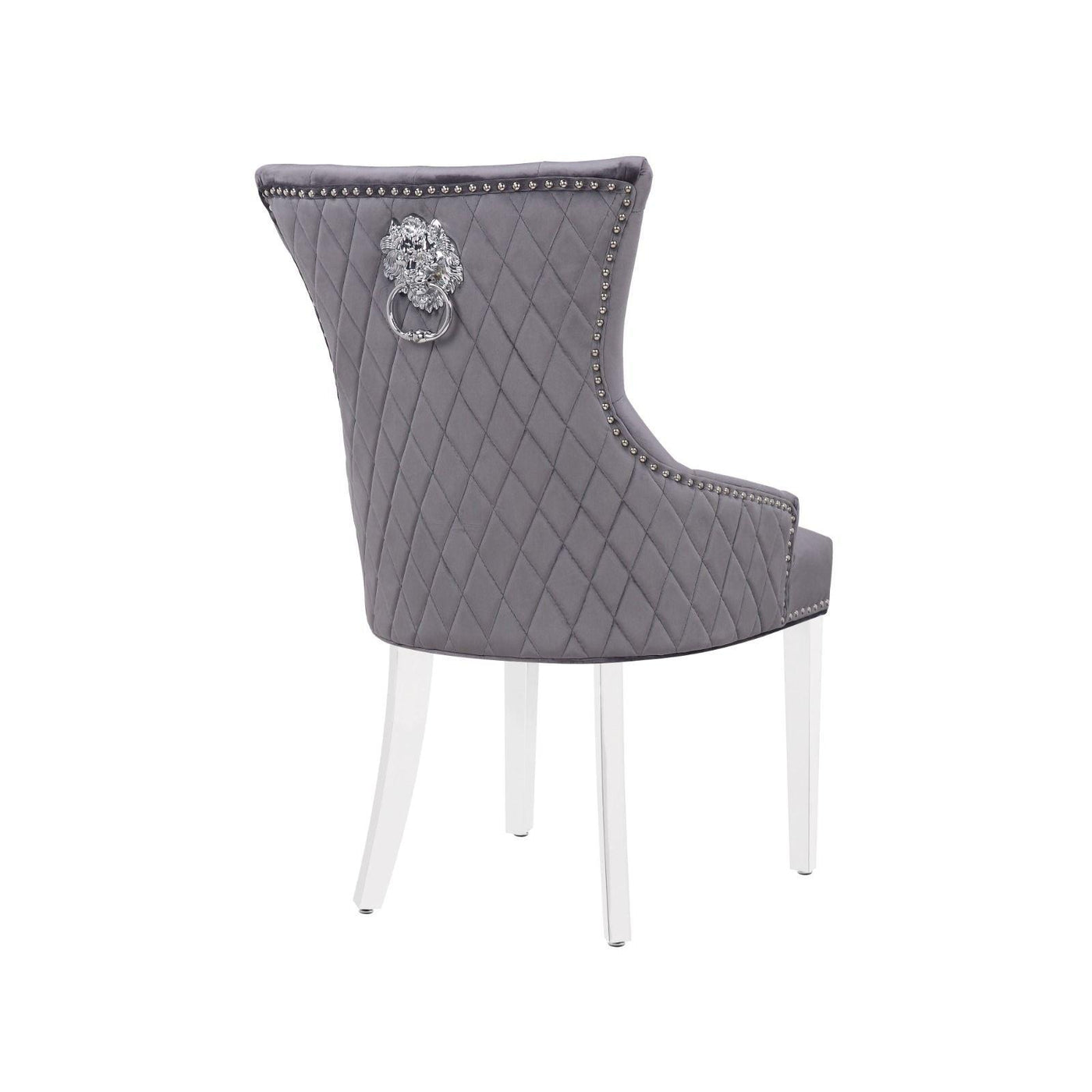 Western Lion Knocker Quilted Tufted Plush Velvet Dining Chair Chrome Legs - 4 Colours-Esme Furnishings