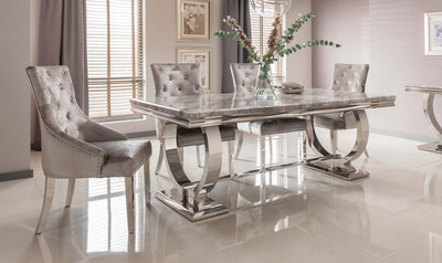 Arianna 180cm Grey Marble Dining Table + Belle Charcoal Velvet Chairs-Esme Furnishings