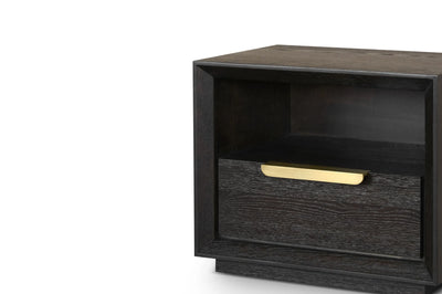 Aspen Dark Wooden Bedside Table with Gold Handle-Esme Furnishings