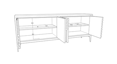 Kyoto 4-Door Sideboard Textured Grey Oak Veneer With Brushed Brass Feet-Esme Furnishings