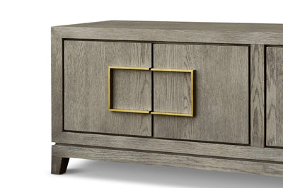 Lucca Media Unit with Grey/Taupe Coloured Oak Veneer and Gold Handles-Esme Furnishings