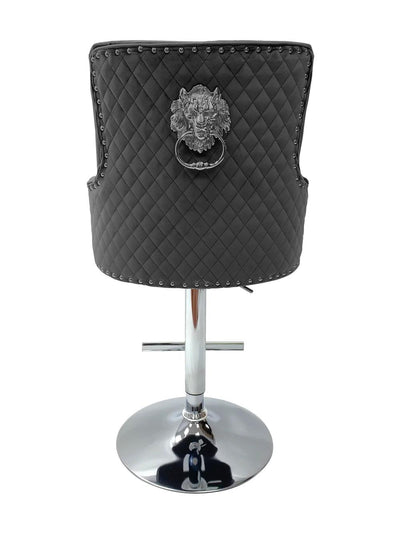 Majestic Grey Brushed Velvet Bar Stool With Lion Knocker-Esme Furnishings