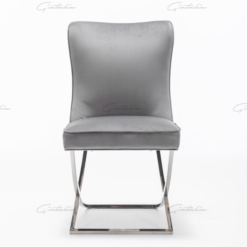 Arianna 180cm White Marble Dining Table + Belgravia Dark Grey Plush Velvet Button Dining Chairs-Esme Furnishings