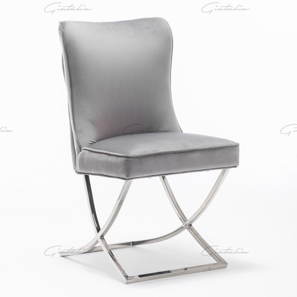 Arianna 180cm White Marble Dining Table + Belgravia Dark Grey Plush Velvet Button Dining Chairs-Esme Furnishings