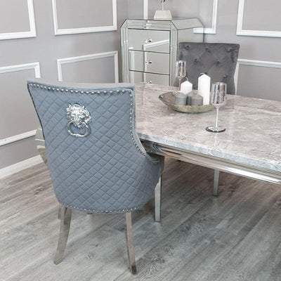 Xavia 180cm Marble Dining Table + Lion Knocker Plush Velvet Dining Chairs - Special Promo Price-Esme Furnishings
