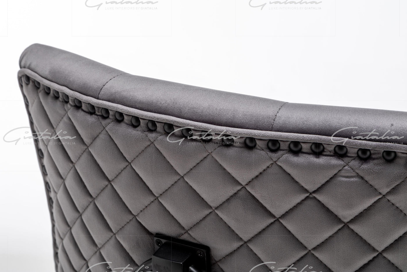Cambridge Dark Grey French Plush Velvet Quilted Back Ring Dining Chair-Esme Furnishings