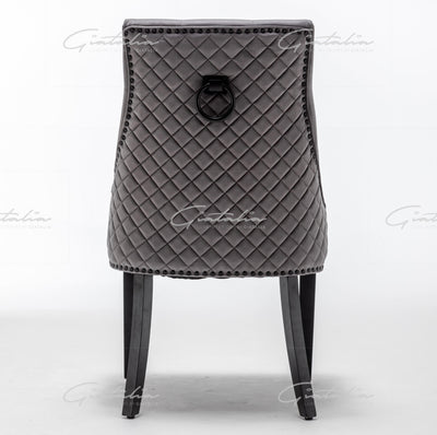 Cambridge Dark Grey French Plush Velvet Quilted Back Ring Dining Chair-Esme Furnishings