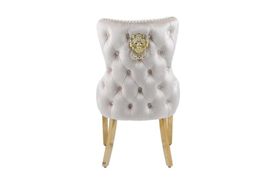 Louis 180cm Cream & Gold Marble Dining Table + Valente Cream Gold Lion Knocker Velvet Chairs-Esme Furnishings