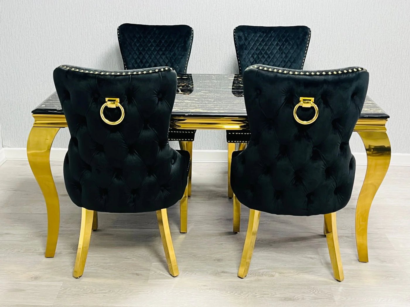 Victoria Gold Ring Knocker Quilted Tufted Plush Velvet Dining Chair Gold Legs - 2 Colours
