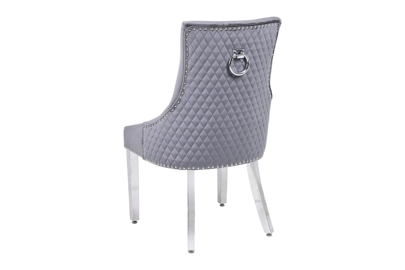 Majestic Round Chrome Ring Knocker Grey Plush French Velvet Dining Chair-Esme Furnishings