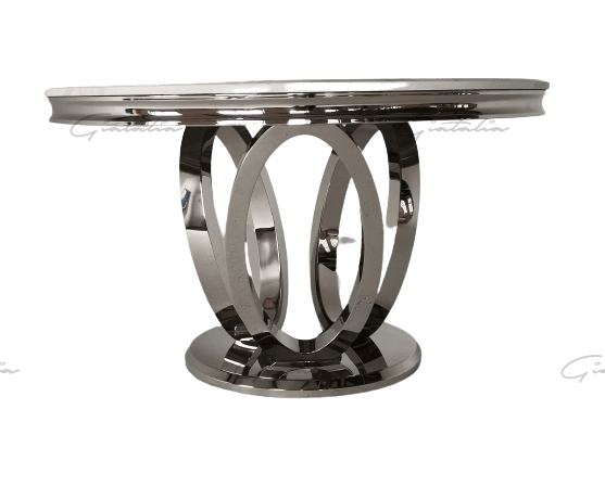 Halo 130CM White Marble & Chrome Round Oval Dining Table-Esme Furnishings