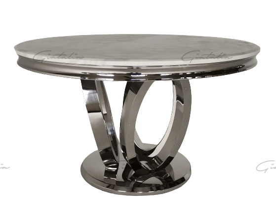 Halo 130CM White Marble & Chrome Round Oval Dining Table-Esme Furnishings