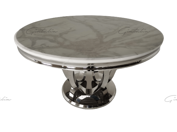 Halo 130CM White Marble & Chrome Round Oval Dining Table-Esme Furnishings