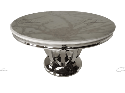 Halo 130CM White Marble & Chrome Round Oval Dining Table-Esme Furnishings