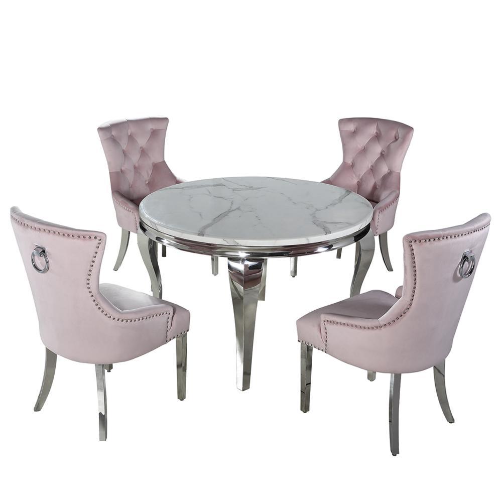 Louis 130cm Round Marble / Glass Dining Table In 6 Colours-Esme Furnishings