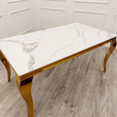 Louis 100CM Square Marble & Gold Dining Table - 4 Colours