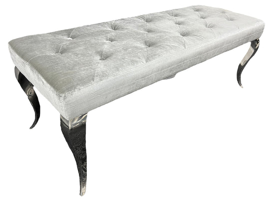 Louis Silver Grey Plush Velvet 130cm Bench Only