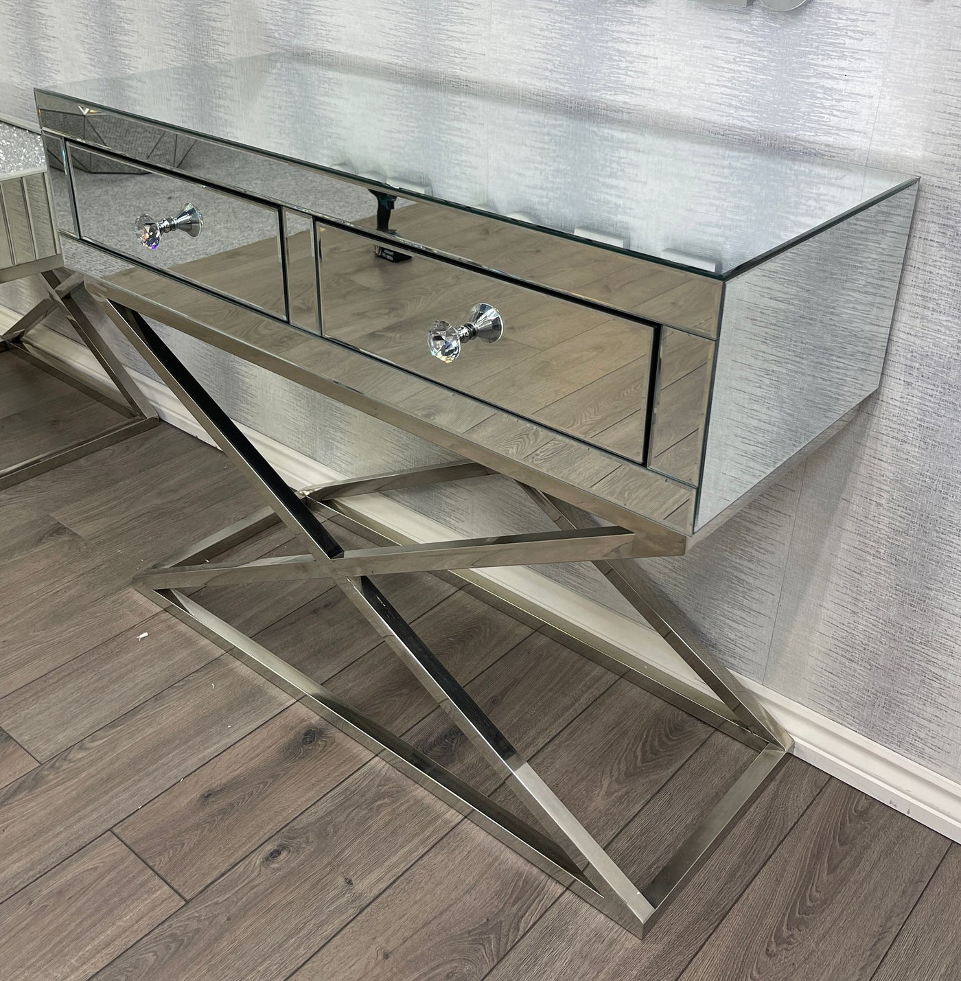 Clear Mirrored Glass Console Table-Esme Furnishings