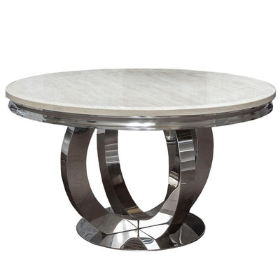 Chelsea 130cm Cream Marble Round Dining Table + Megan Cream Button Ring Velvet Chairs-Esme Furnishings