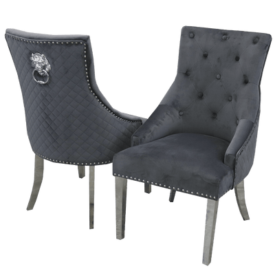 Athena 180cm Marble Dining Table + Lion Knocker Plush Velvet Dining Chairs - Special Promo Price-Esme Furnishings