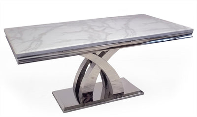 Ottavia Bone White Marble & Chrome 180cm Dining Table Only-Esme Furnishings