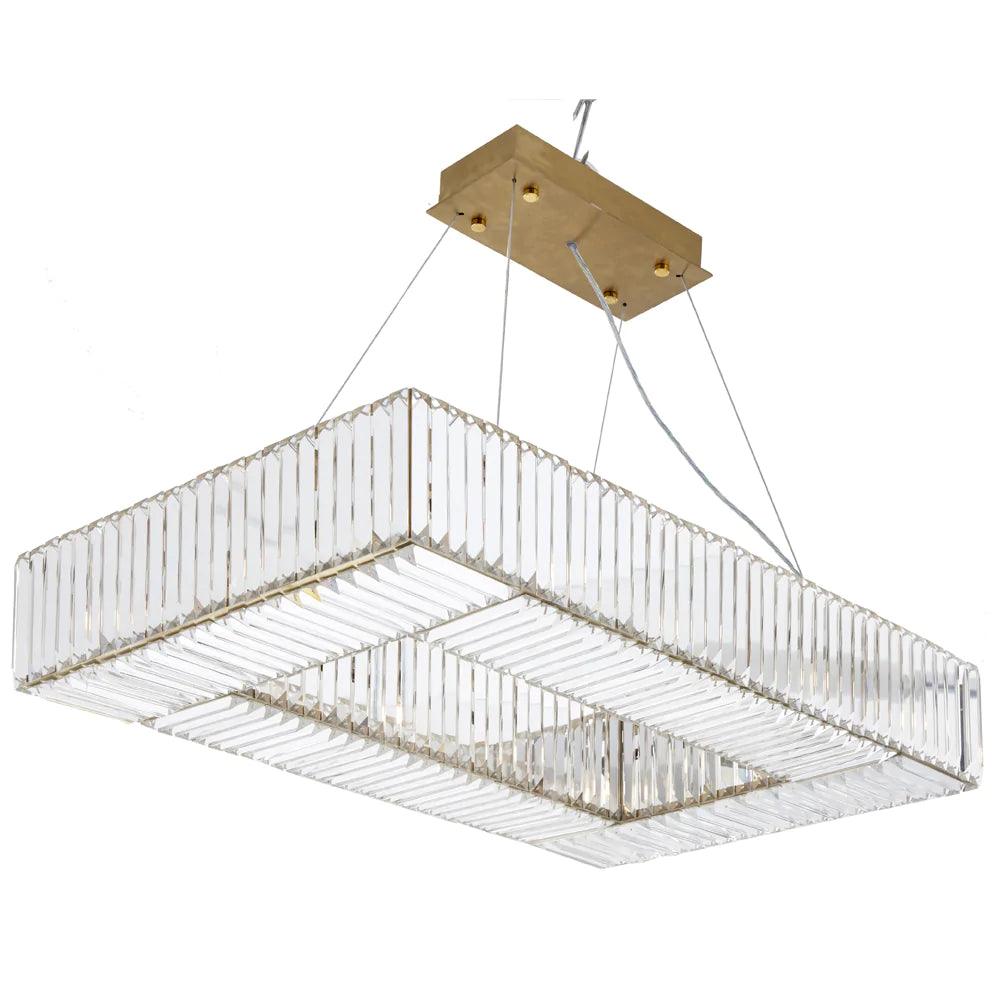 RV Astley Fairlawns Rectangular Chandelier With Brushed Gold And Crystal-Esme Furnishings
