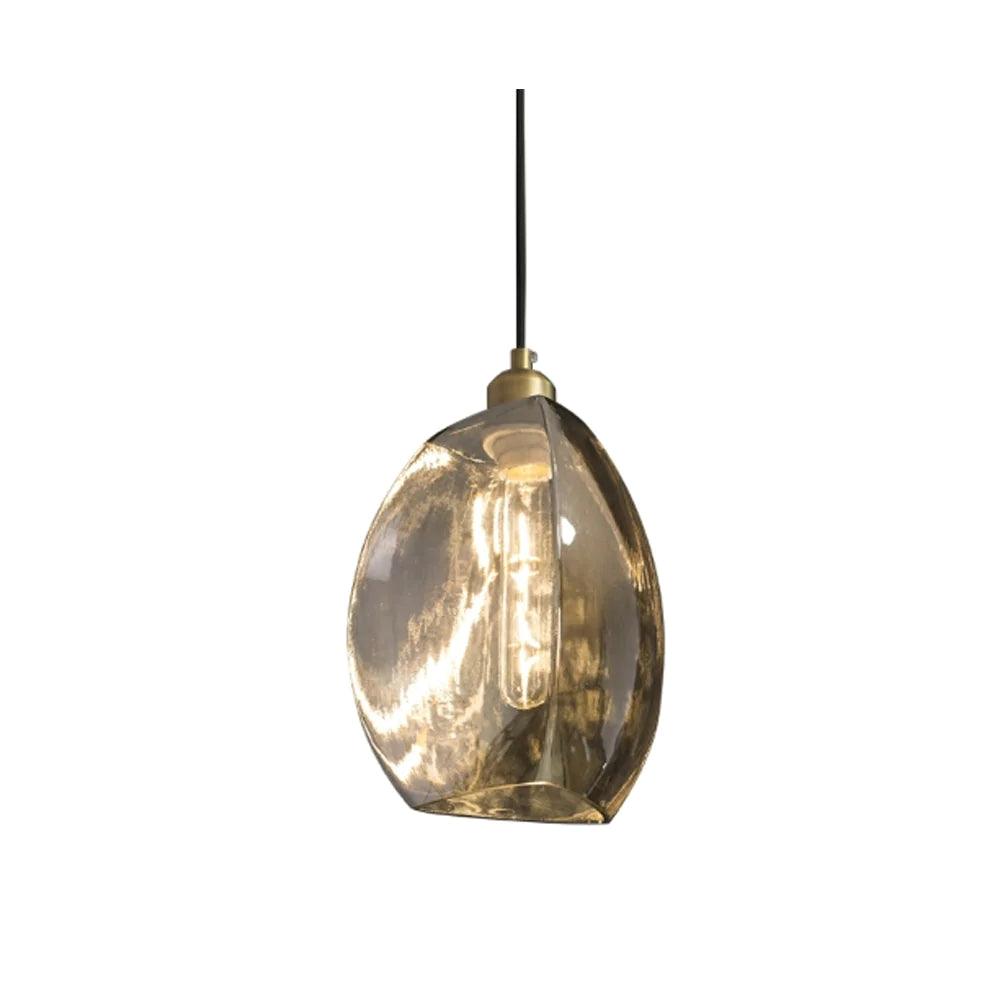 RV Astley Talence Pendant Light With Antique Brass And Smoked Glass-Esme Furnishings