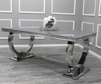 Arianna 180CM Glass & Chrome Dining Table - 3 Colours-Esme Furnishings