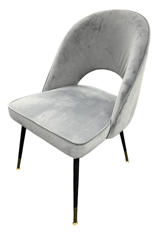 Astra Grey Plush Velvet Fabric Dining Chair