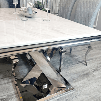 Zavio 180CM X Frame Marble & Chrome Dining Table-Esme Furnishings