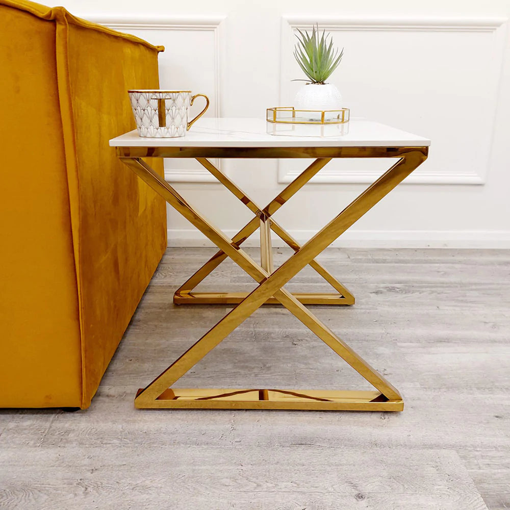Zion Gold Lamp Side Table with Polar White Sintered Top-Esme Furnishings