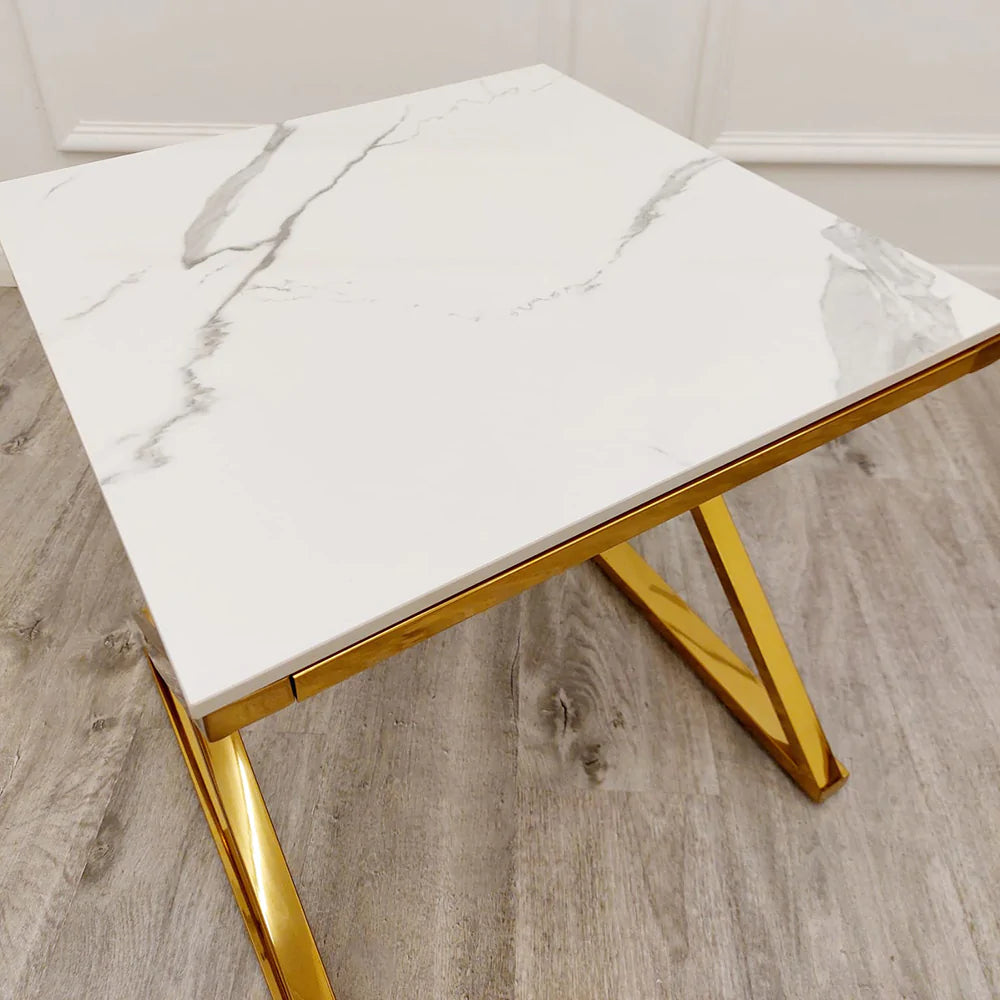 Zion Gold Lamp Side Table with Polar White Sintered Top-Esme Furnishings
