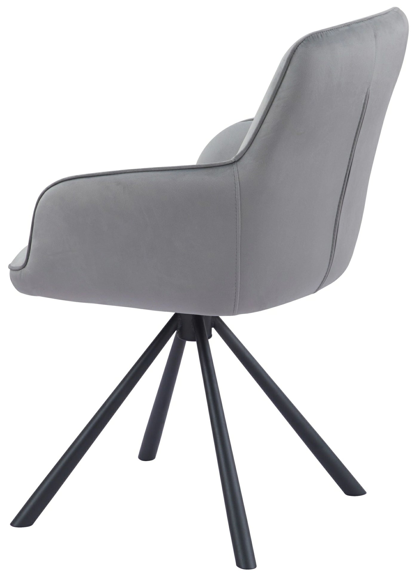 Amalia Light Grey French Velvet Swivel Dining Arm Chair With Matt Black Steel Spider Legs-Esme Furnishings