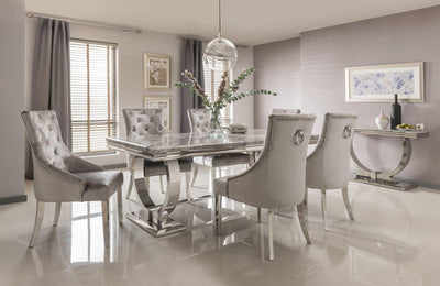 Arianna 180cm Grey Marble Dining Table + Belle Champagne Velvet Chairs-Esme Furnishings