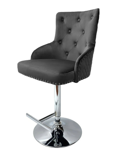 Dakota, Dark Grey French Velvet, Quilted Back Bar Stool