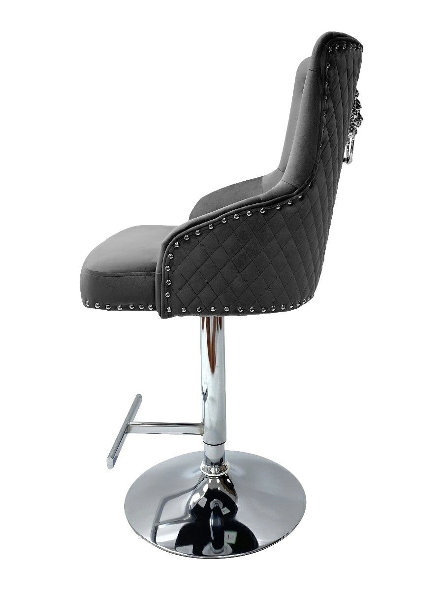 Dakota, Dark Grey French Velvet, Quilted Back Bar Stool