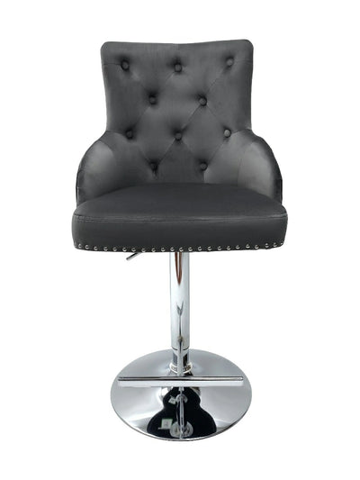 Dakota, Dark Grey French Velvet, Quilted Back Bar Stool