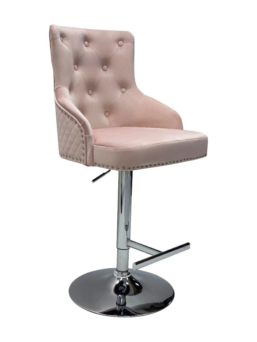 Dakota, Pink French Velvet, Quilted Back Bar Stool