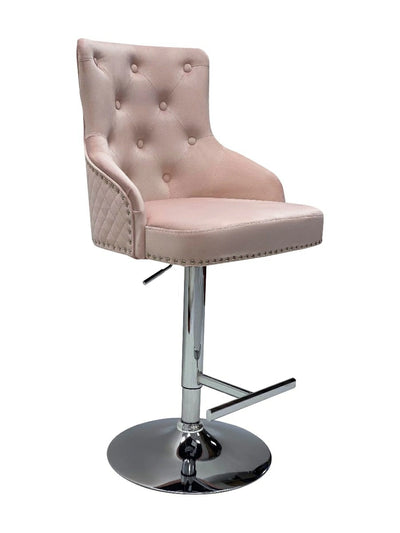 Dakota, Pink French Velvet, Quilted Back Bar Stool