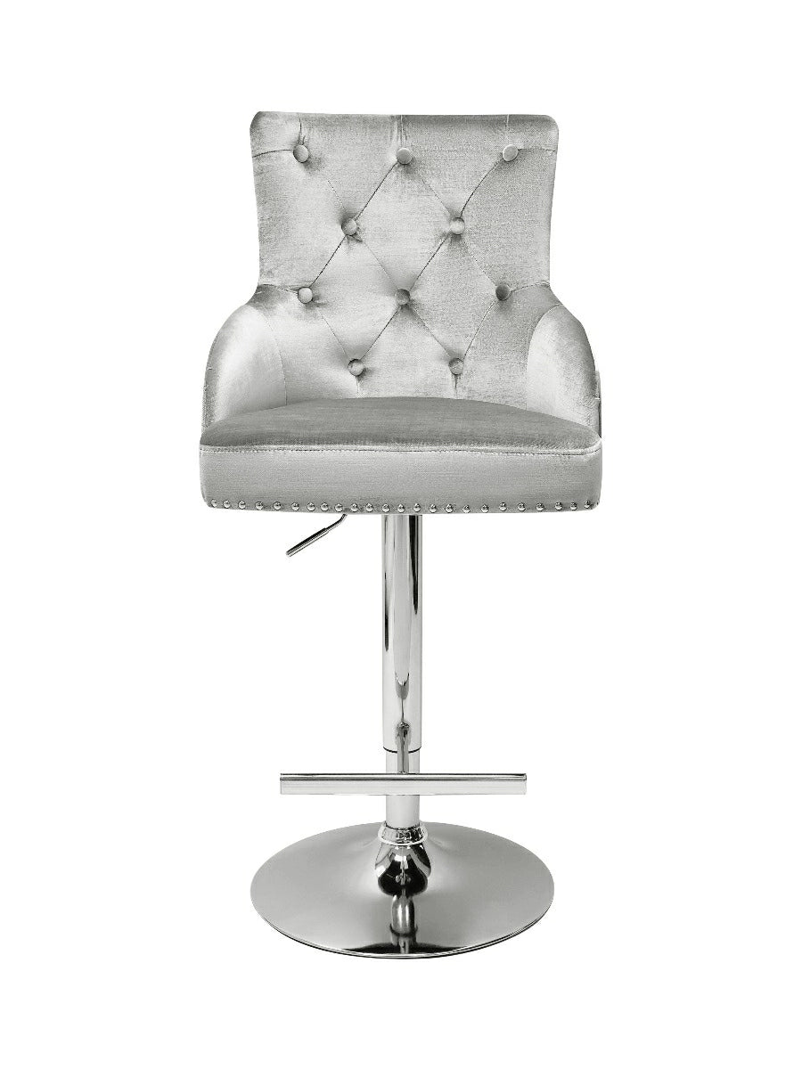 Dakota, Shimmer Grey French Velvet, Quilted Back Bar Stool