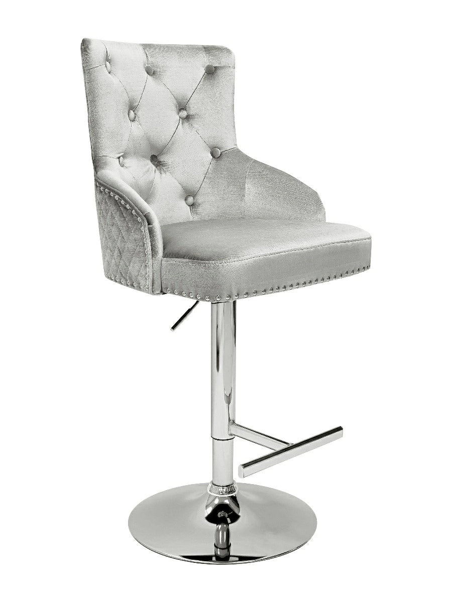 Dakota, Shimmer Grey French Velvet, Quilted Back Bar Stool